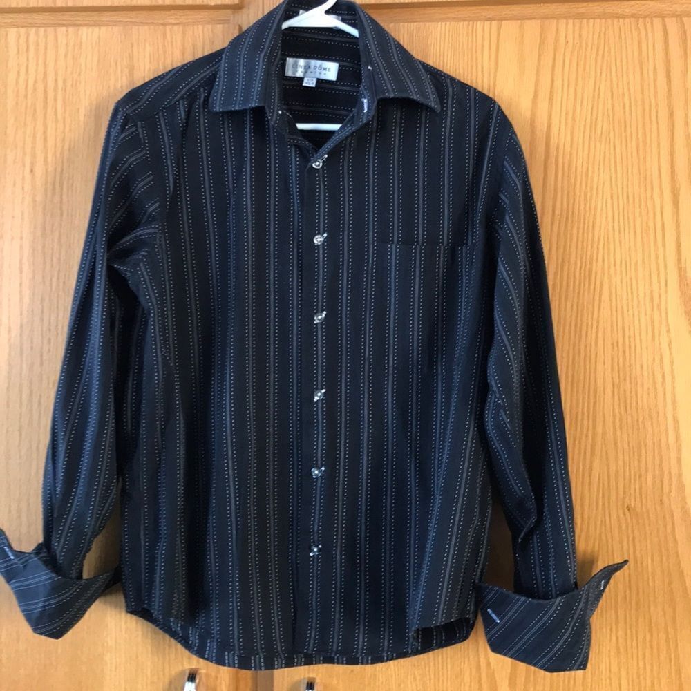 Linea Dome black/ white stitch stripe button shirt